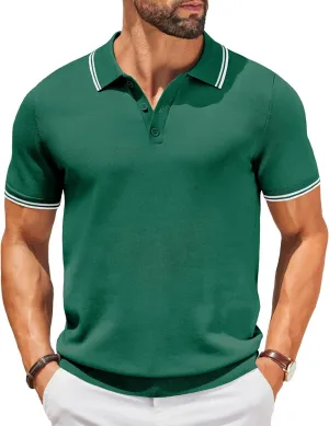 COOFANDY Men's Knit Polo Shirts Casual Short Sleeve Button Down Golf Polo Shirts Vintage Collared T Shirt