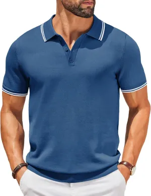 COOFANDY Men's Knit Polo Shirts Casual Short Sleeve Button Down Golf Polo Shirts Vintage Collared T Shirt