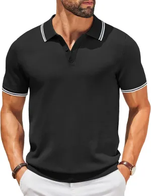 COOFANDY Men's Knit Polo Shirts Casual Short Sleeve Button Down Golf Polo Shirts Vintage Collared T Shirt
