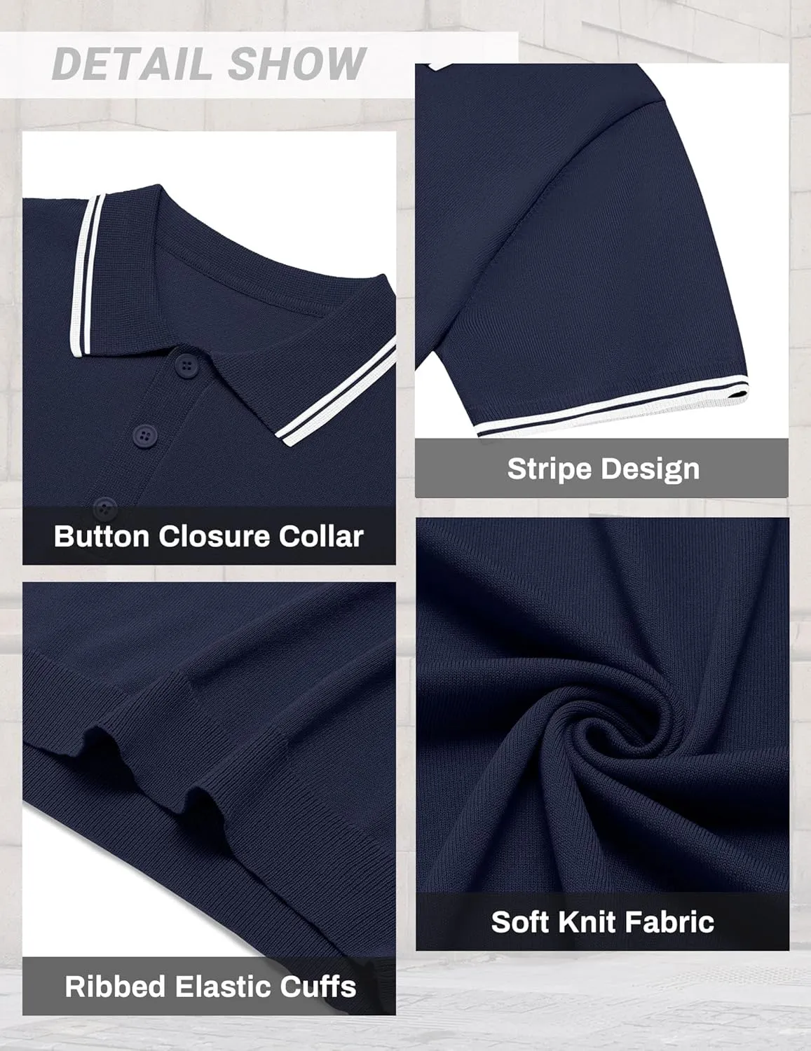 COOFANDY Men's Knit Polo Shirts Casual Short Sleeve Button Down Golf Polo Shirts Vintage Collared T Shirt