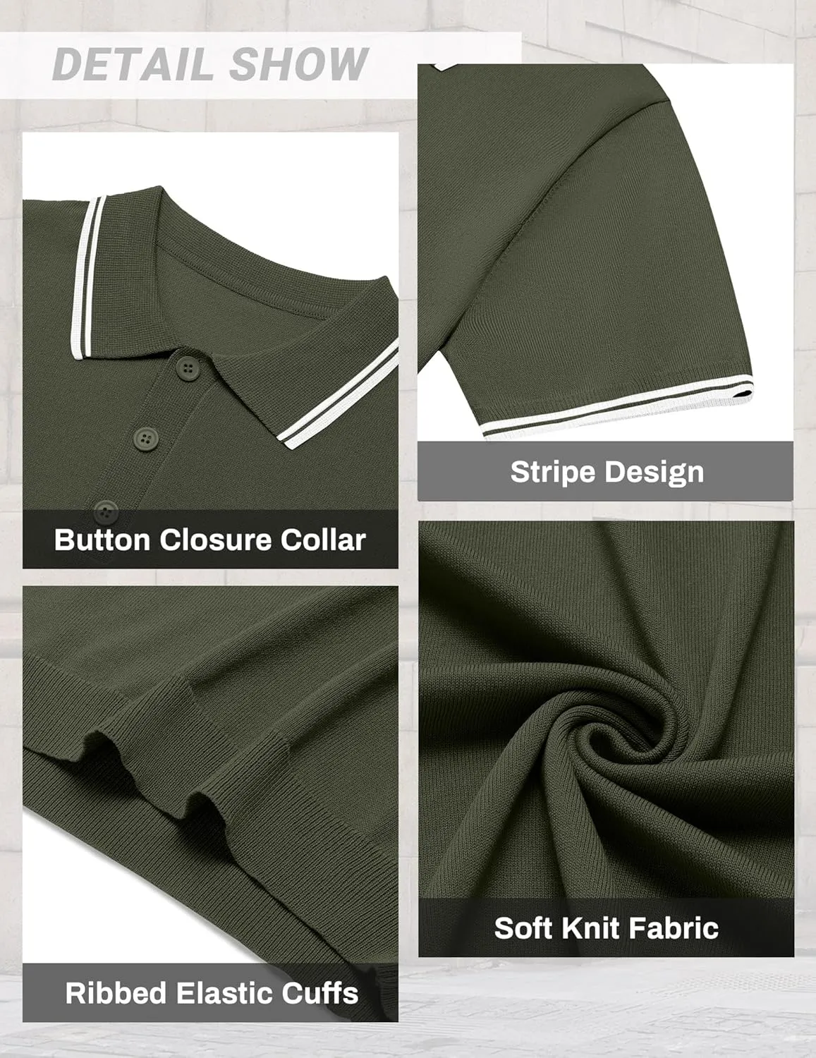 COOFANDY Men's Knit Polo Shirts Casual Short Sleeve Button Down Golf Polo Shirts Vintage Collared T Shirt
