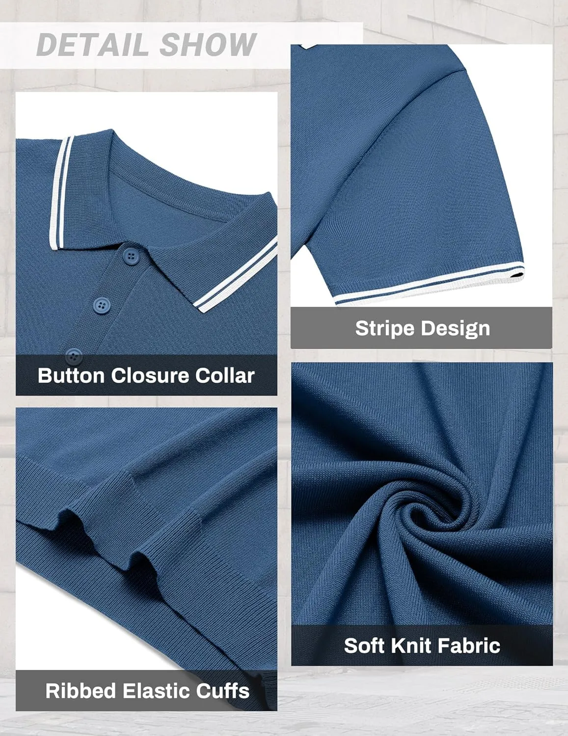 COOFANDY Men's Knit Polo Shirts Casual Short Sleeve Button Down Golf Polo Shirts Vintage Collared T Shirt