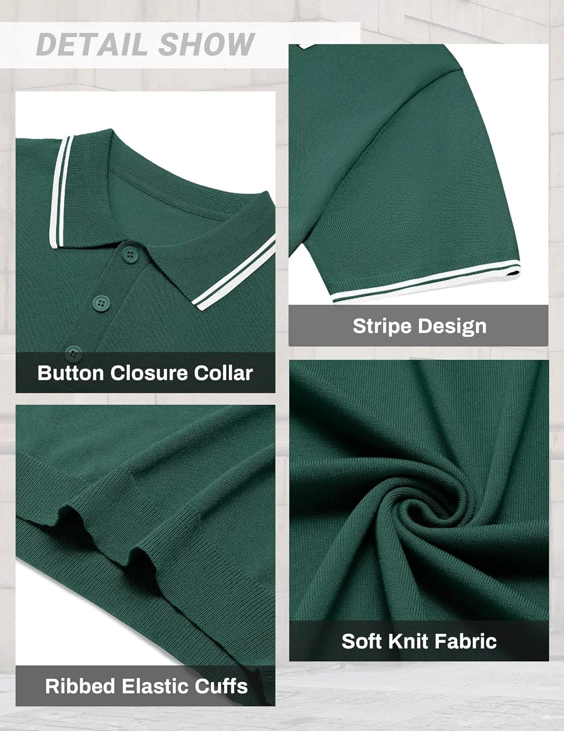 COOFANDY Men's Knit Polo Shirts Casual Short Sleeve Button Down Golf Polo Shirts Vintage Collared T Shirt