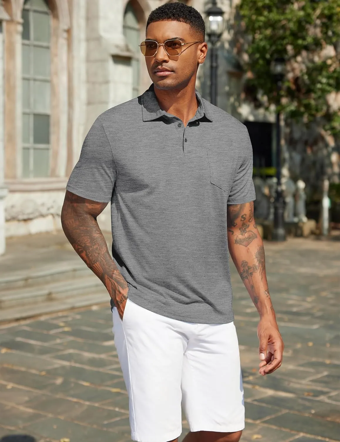 COOFANDY Mens Polo Shirts Short Sleeve Casual Golf Shirt Basic Solid Color Collared T-Shirt Stylish Summer Polo T Shirt