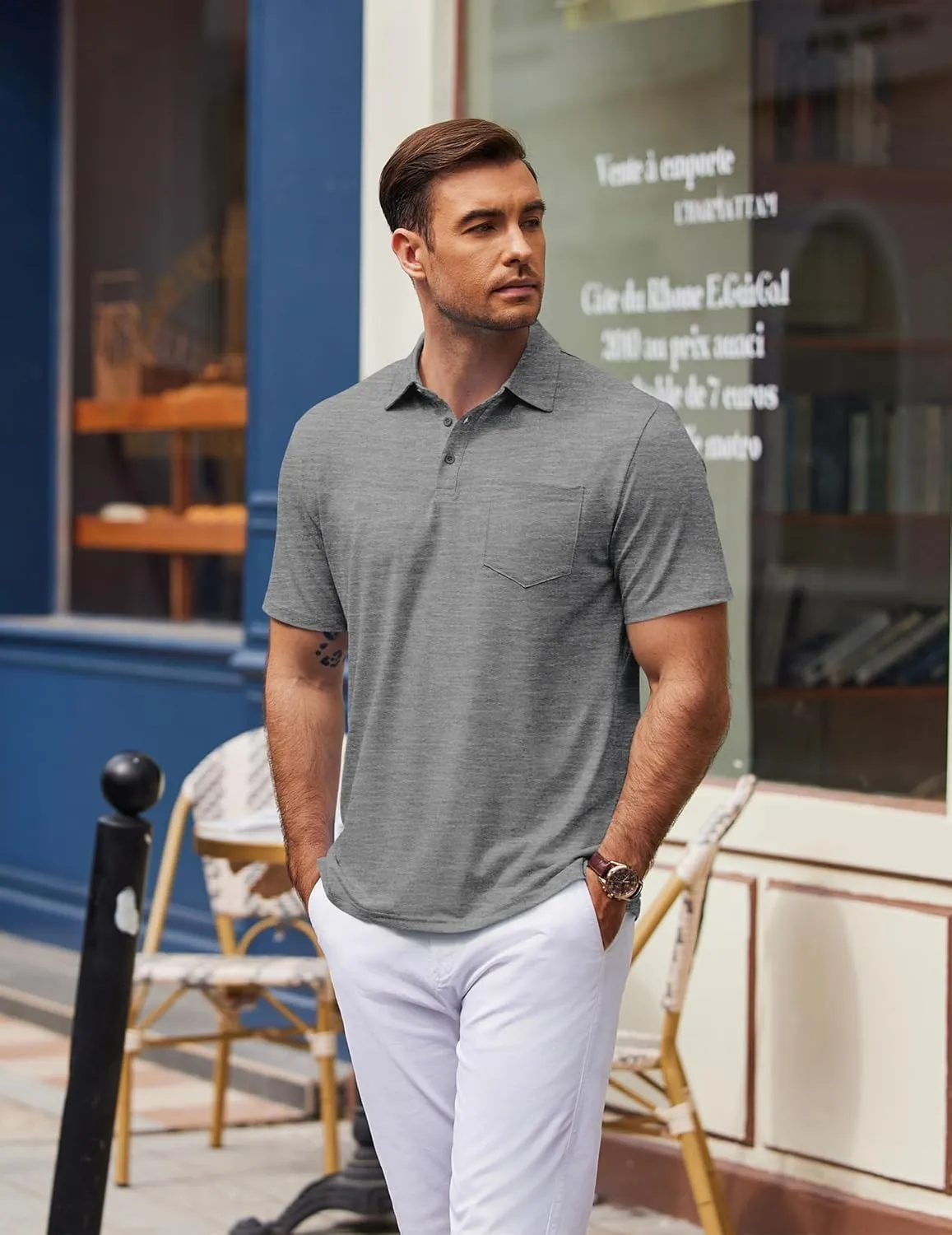 COOFANDY Mens Polo Shirts Short Sleeve Casual Golf Shirt Basic Solid Color Collared T-Shirt Stylish Summer Polo T Shirt