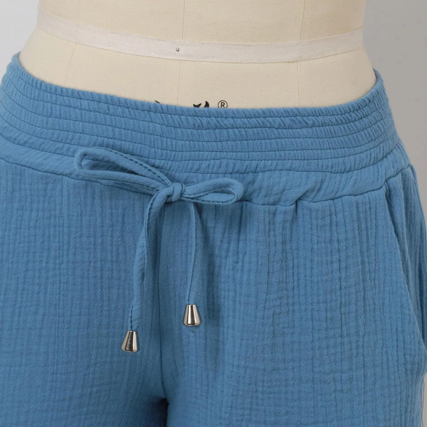 Cotton Linen Shorts for Women Summer Casual High Waisted Wide Leg Beach Shorts Drawstring Comfy Pull On Short Pants
