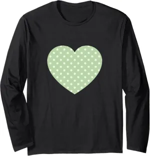 Cute Pastel Light Green Polka Dot Pattern Minimalist Graphic Long Sleeve T-Shirt