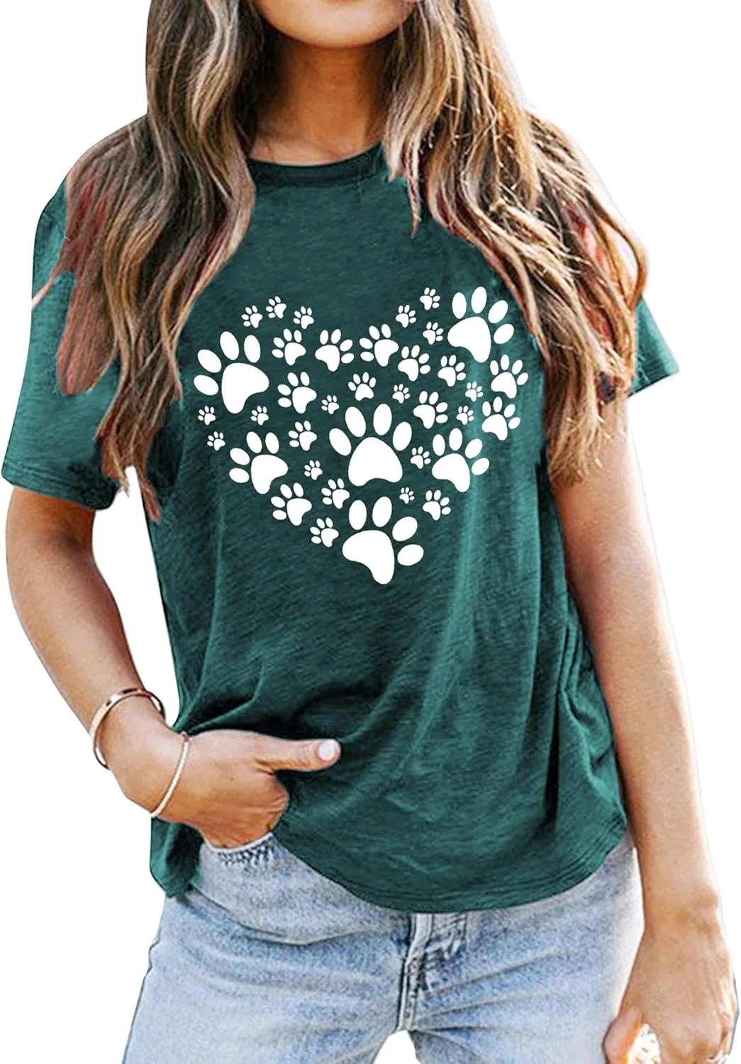 Dog Lover Shirts for Women - Cat Paw Graphic Tee Dog Mom Gifts Girls Heart Tops