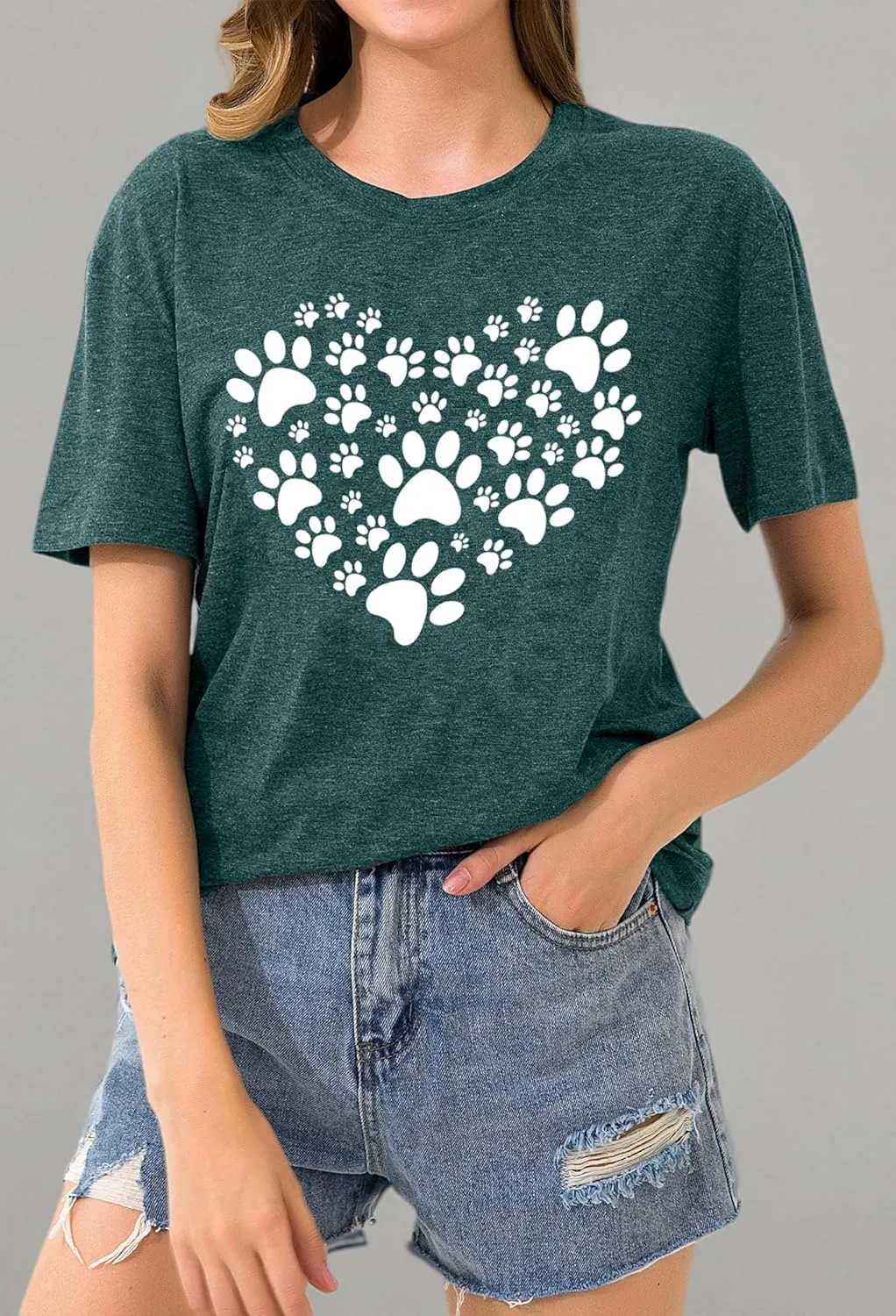 Dog Lover Shirts for Women - Cat Paw Graphic Tee Dog Mom Gifts Girls Heart Tops