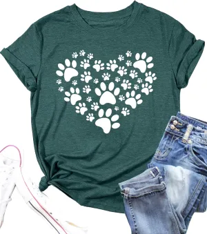 Dog Lover Shirts for Women - Cat Paw Graphic Tee Dog Mom Gifts Girls Heart Tops