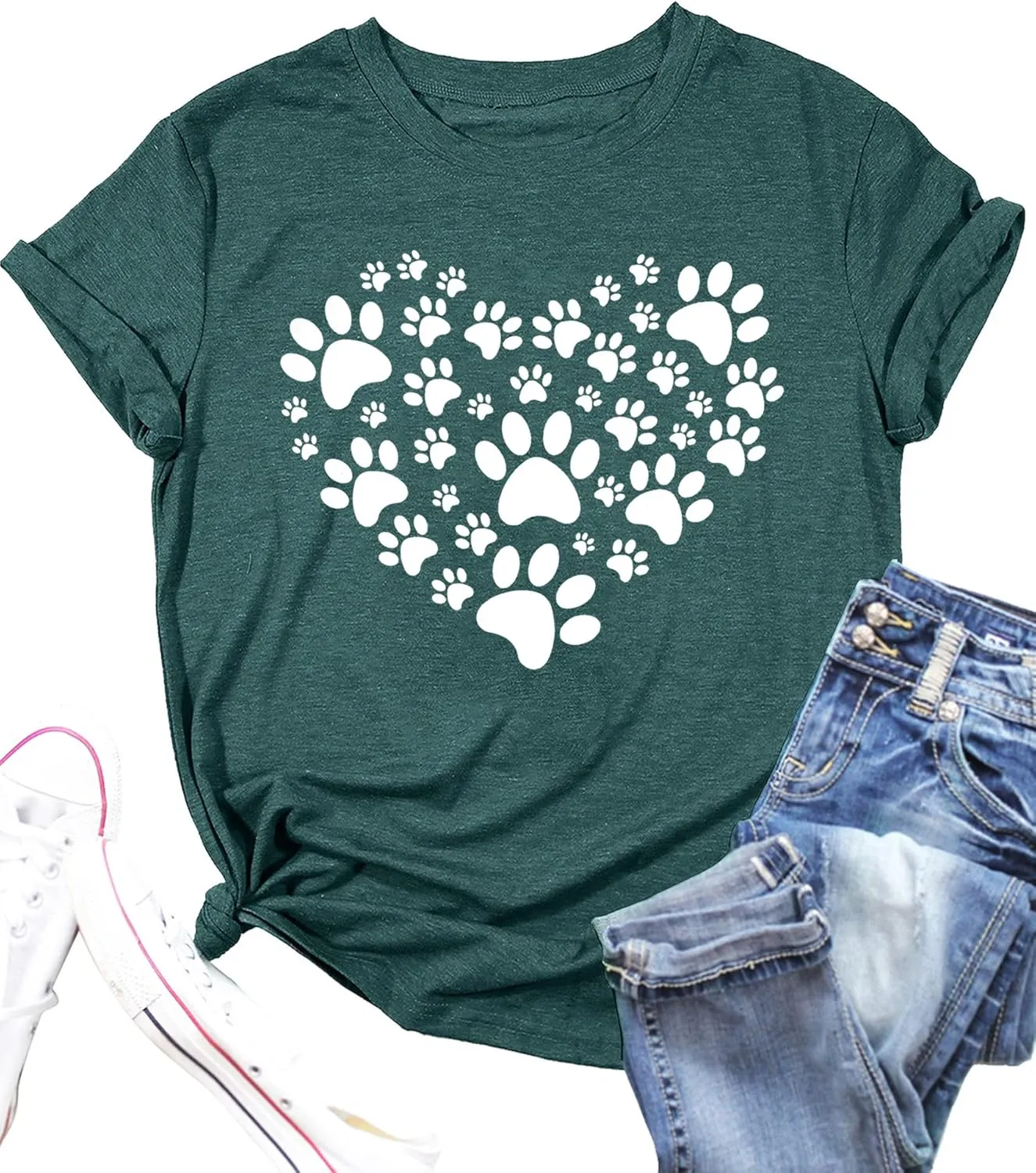 Dog Lover Shirts for Women - Cat Paw Graphic Tee Dog Mom Gifts Girls Heart Tops