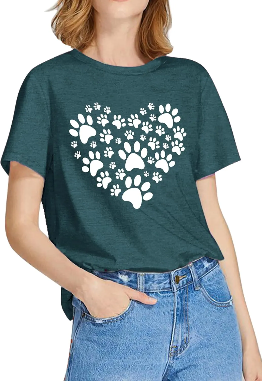 Dog Lover Shirts for Women - Cat Paw Graphic Tee Dog Mom Gifts Girls Heart Tops