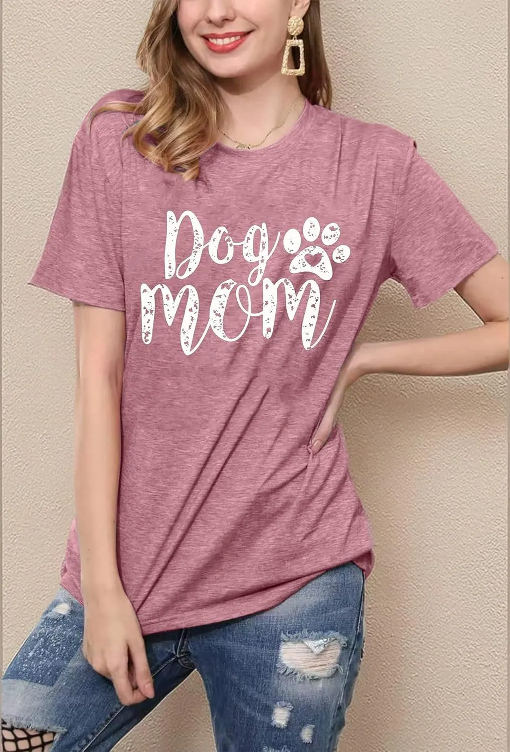 Dog Mom Tshirts for Women Funny Dog Paw Graphic Print Short Sleeve O Neck Mom Shirt