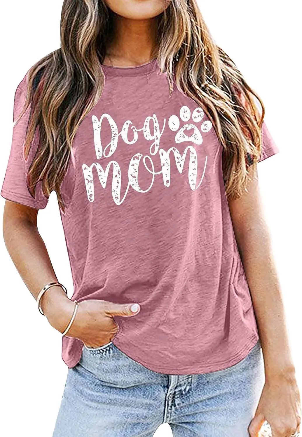 Dog Mom Tshirts for Women Funny Dog Paw Graphic Print Short Sleeve O Neck Mom Shirt