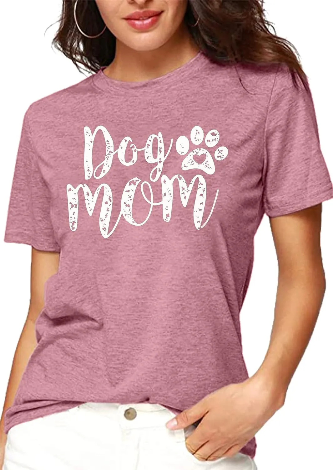Dog Mom Tshirts for Women Funny Dog Paw Graphic Print Short Sleeve O Neck Mom Shirt