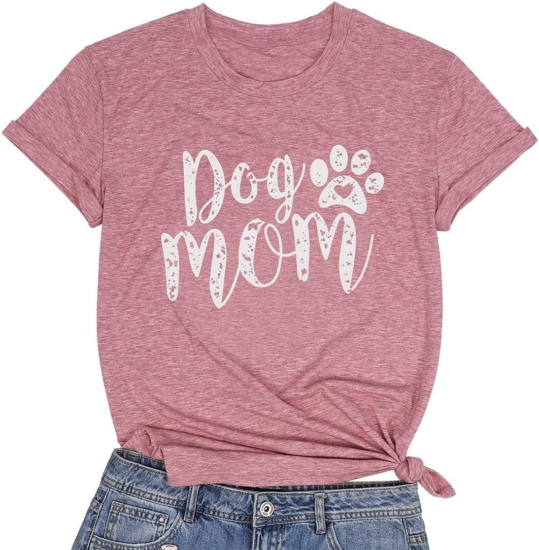 Dog Mom Tshirts for Women Funny Dog Paw Graphic Print Short Sleeve O Neck Mom Shirt