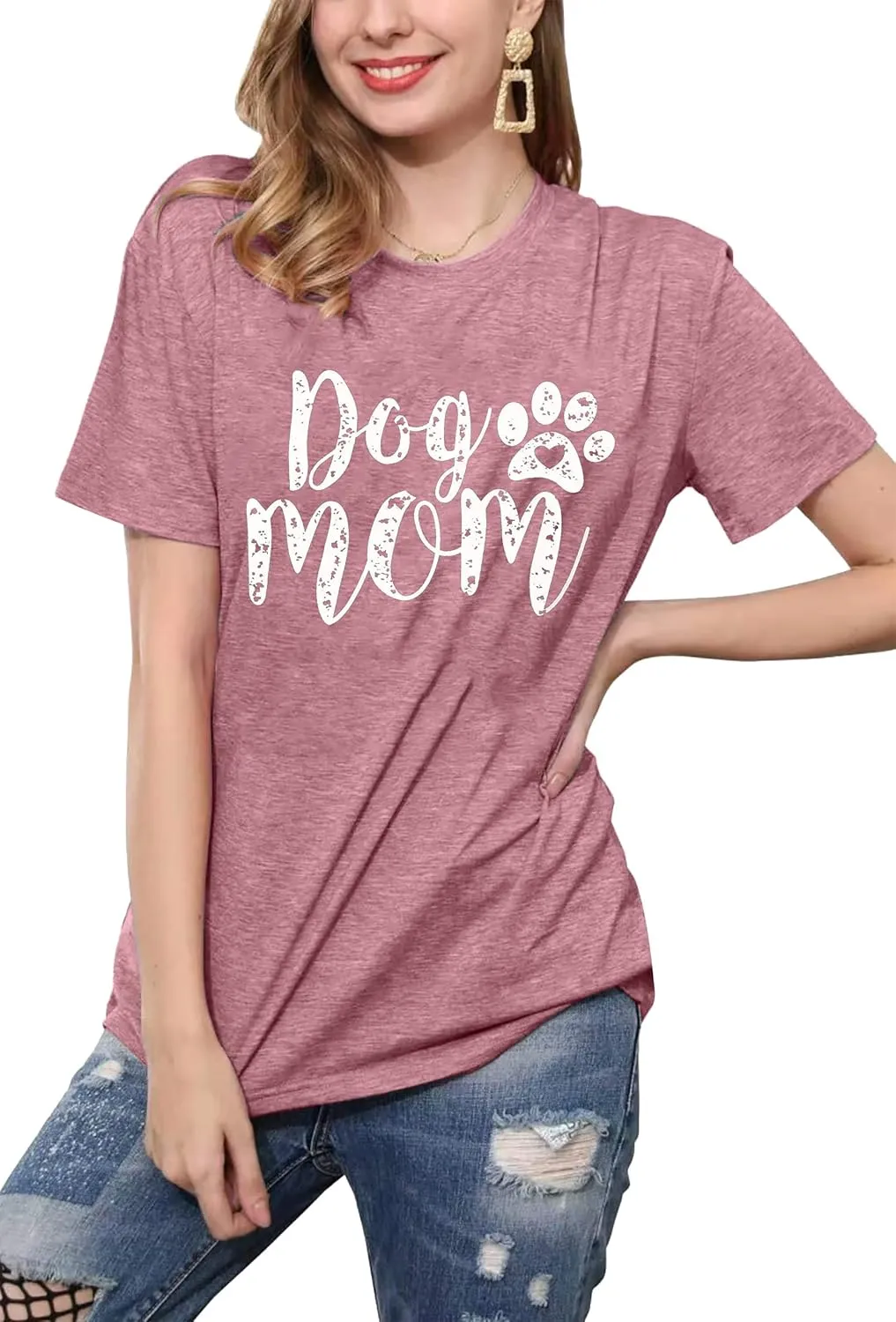 Dog Mom Tshirts for Women Funny Dog Paw Graphic Print Short Sleeve O Neck Mom Shirt