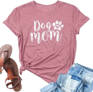 Dog Mom Tshirts for Women Funny Dog Paw Graphic Print Short Sleeve O Neck Mom Shirt