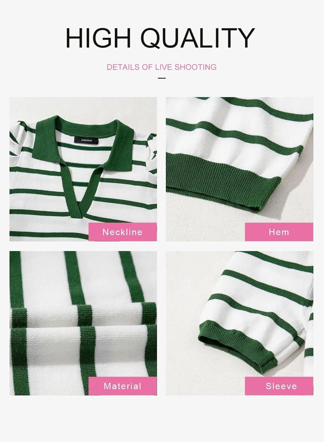 Dokotoo Womens Puff Short Sleeve Shirts Trendy V Neck Dressy Casual Knit Tops Stripes Collared T Shirts Blouses