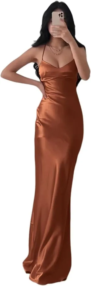Eightale Satin Mermaid Bridesmaid Dresses Long Backless Bodycon Slip Maxi Prom Formal Evening Gown