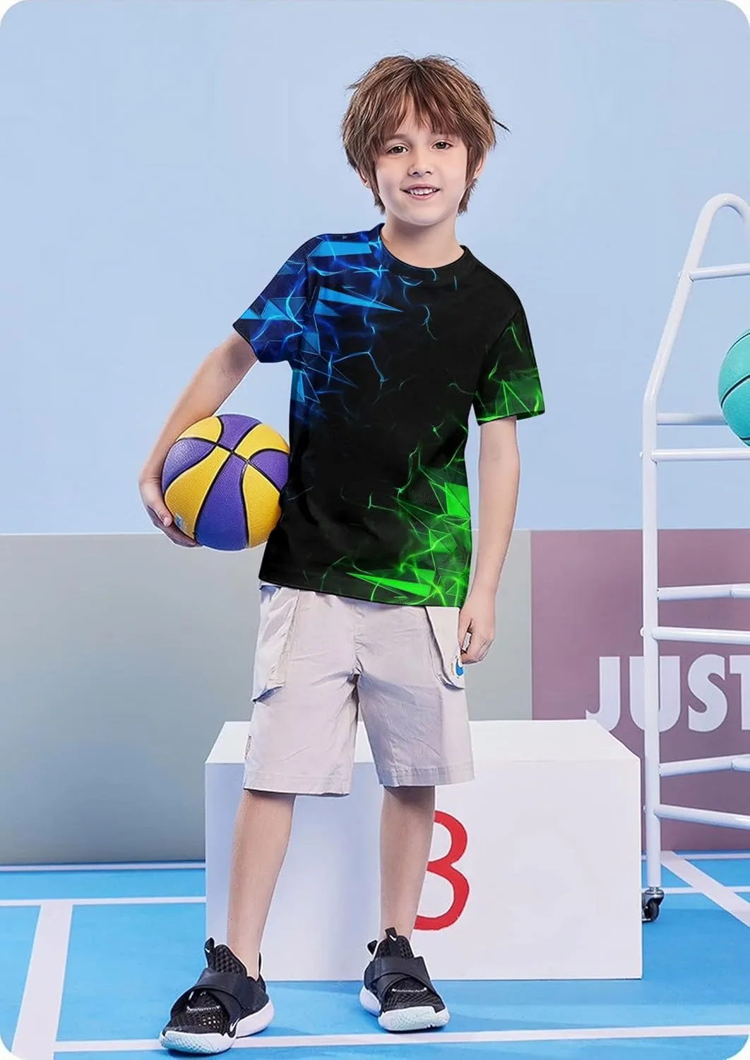 Enlifety Boys Girls T-Shirts 3D Graphic Shirts Kids Cool Short Sleeve Tees Size 4-14T