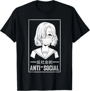 Funny Anti Social Japanese Text Aesthetic Vaporwave Anime T-Shirt