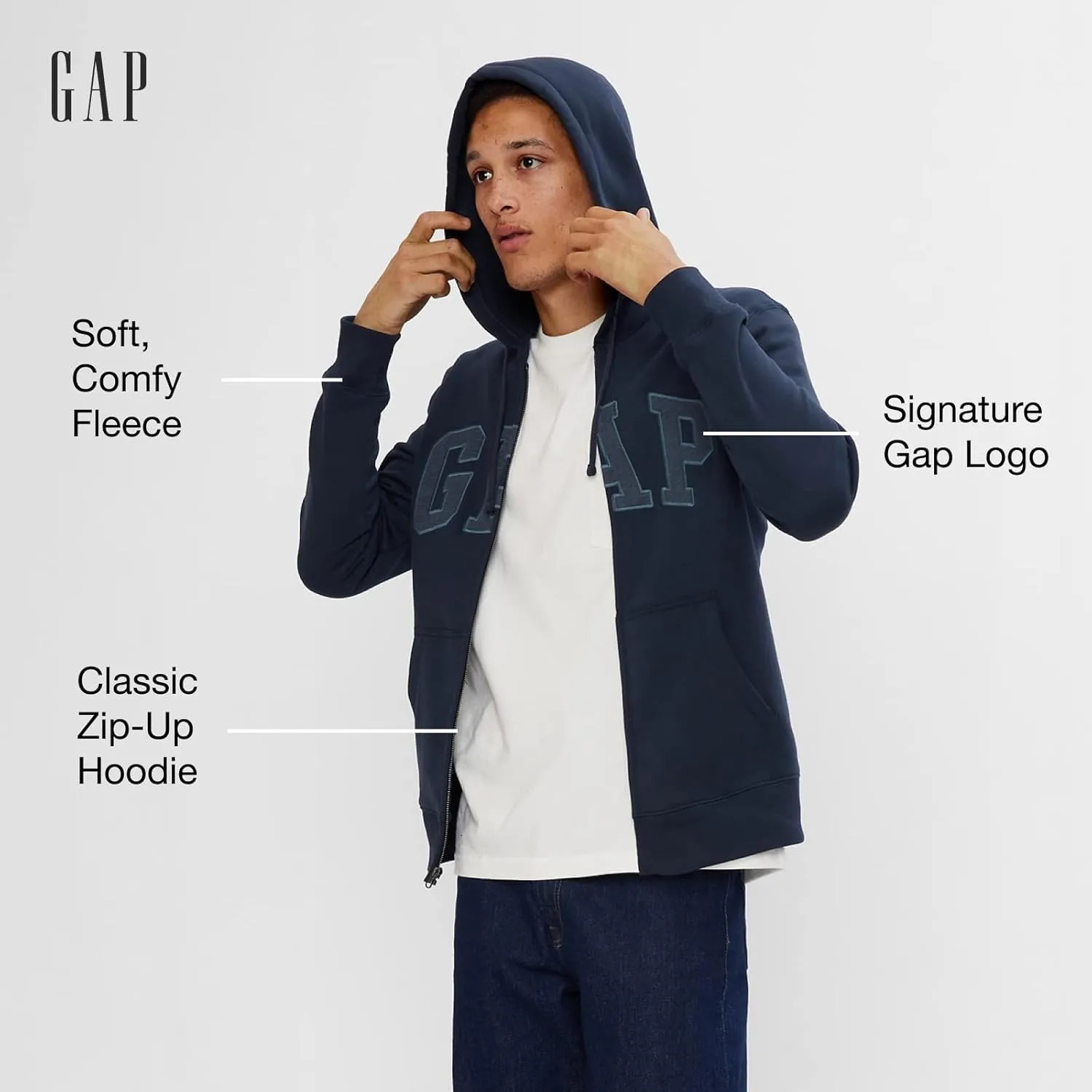 GAP Logo Heritage Hoodie Hooded Full Zip Sweatshirt