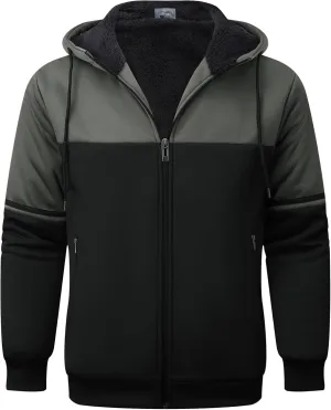 GEEK LIGHTING Mens Fleece Hoodies Zip Up Color Block Thick Winter Hooded Sweatshirt