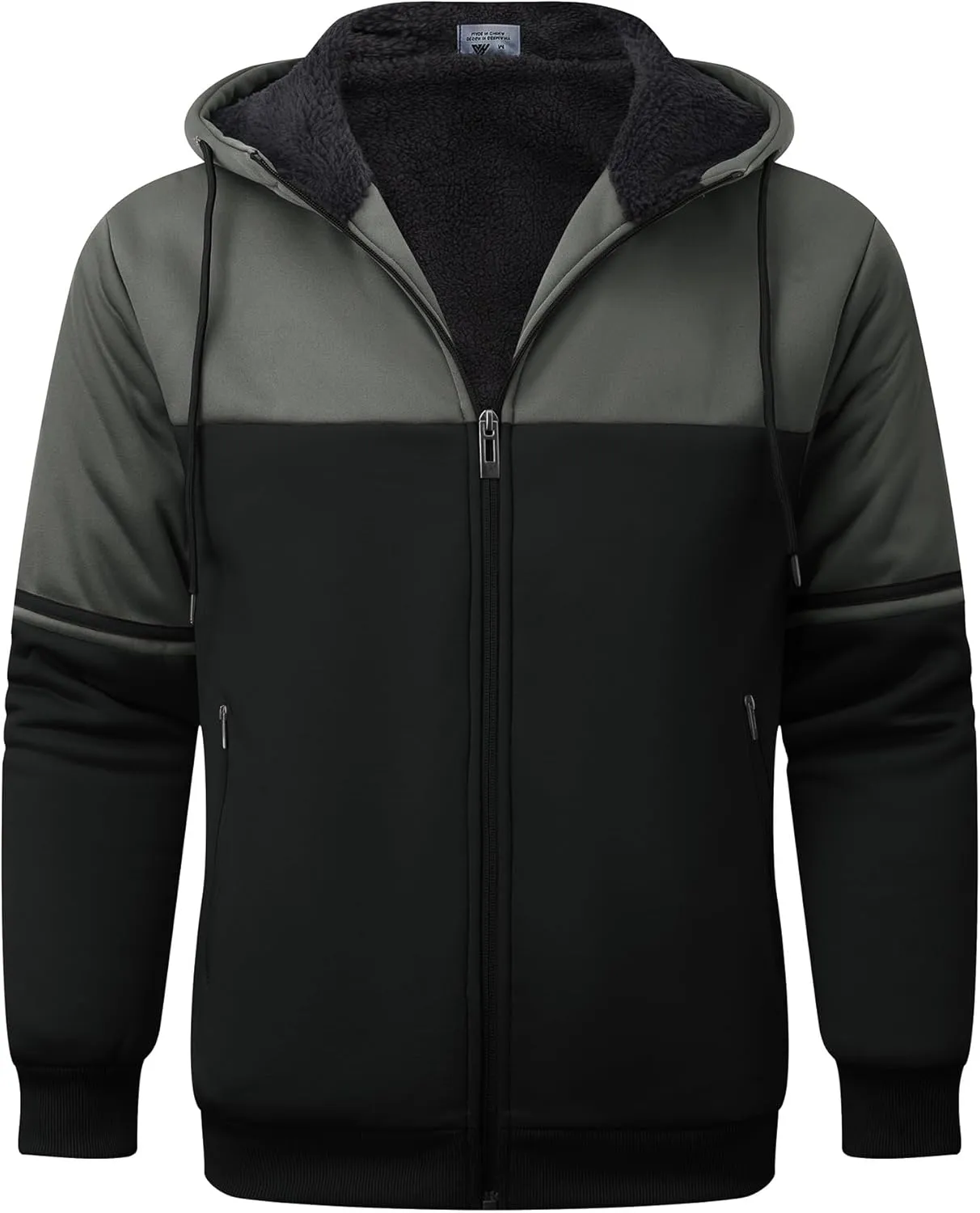 GEEK LIGHTING Mens Fleece Hoodies Zip Up Color Block Thick Winter Hooded Sweatshirt