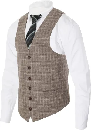 Gioberti Men's 6 Button Slim Fit Formal Herringbone Tweed Vest