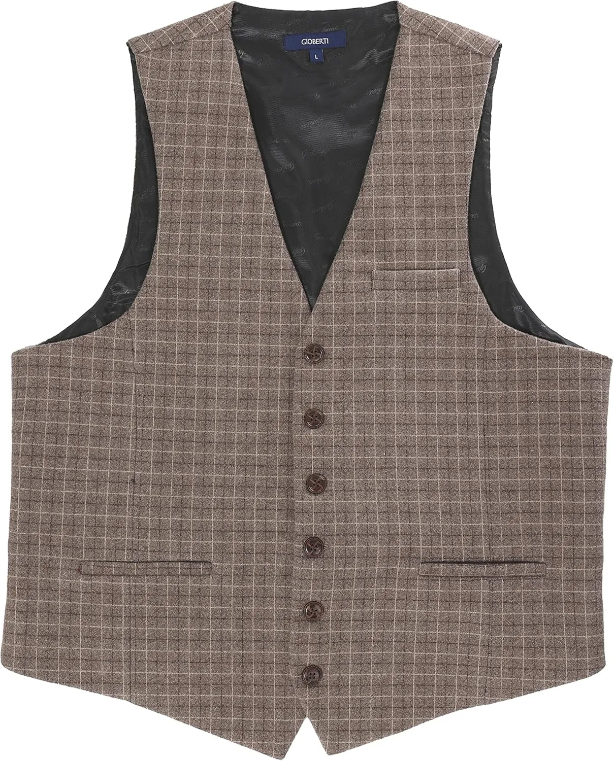 Gioberti Men's 6 Button Slim Fit Formal Herringbone Tweed Vest