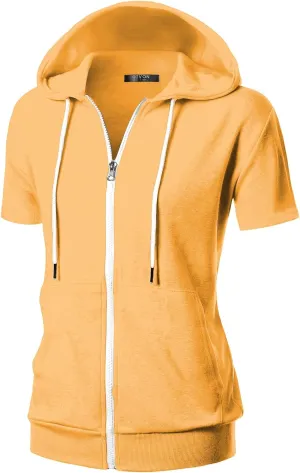 GIVON Womens Slim Fit Zip Up Hoodie Short Sleeve Thin Jacket Full Zip Sweatshirt with Plus Size