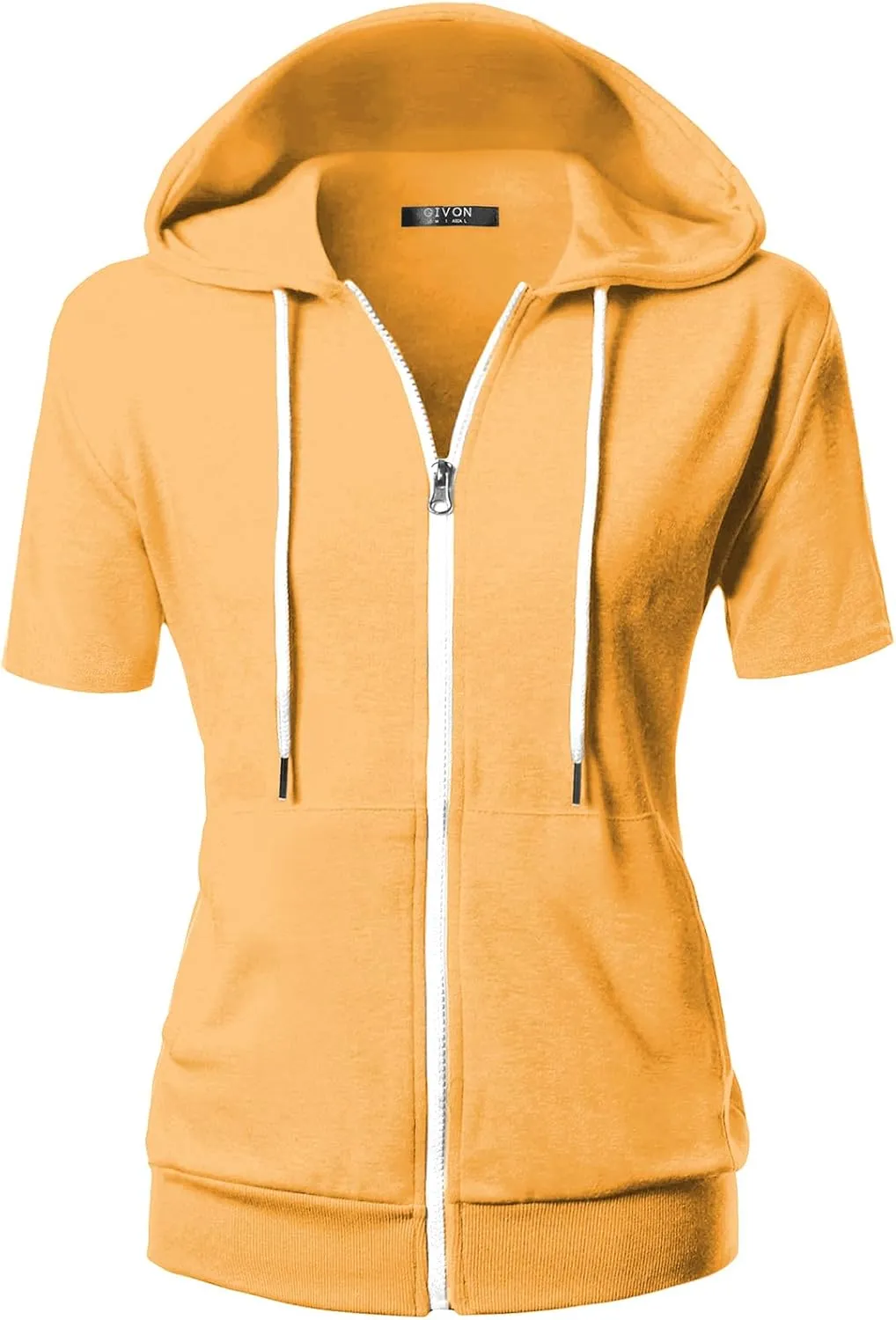 GIVON Womens Slim Fit Zip Up Hoodie Short Sleeve Thin Jacket Full Zip Sweatshirt with Plus Size