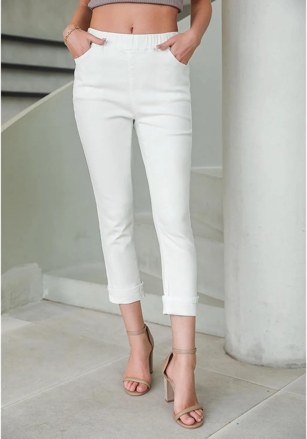 GRAPENT Pull On Jeans for Women High Waisted Skinny Capri Pants Trendy Stretch Denim Cropped Jeans Crop Jeggings Capris