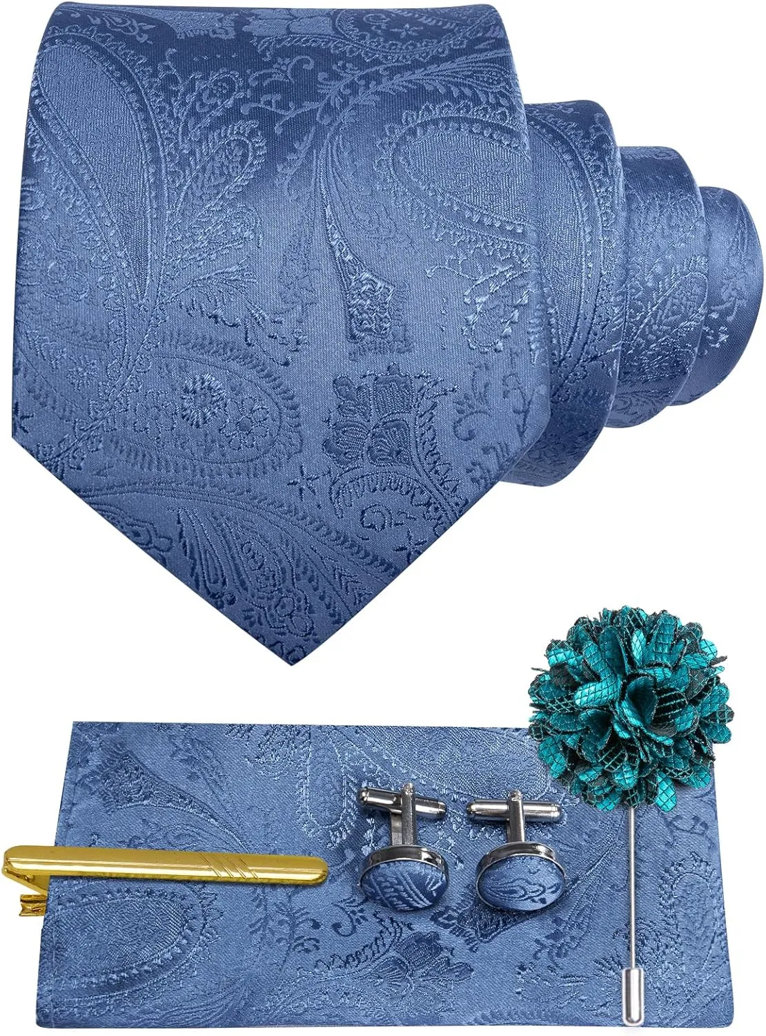Hi-Tie Men's Suit Vest and Tie Set Formal Waistcoat V-Neck Paisley Vest and Tie Pocket Square Cufflinks Set for Wedding