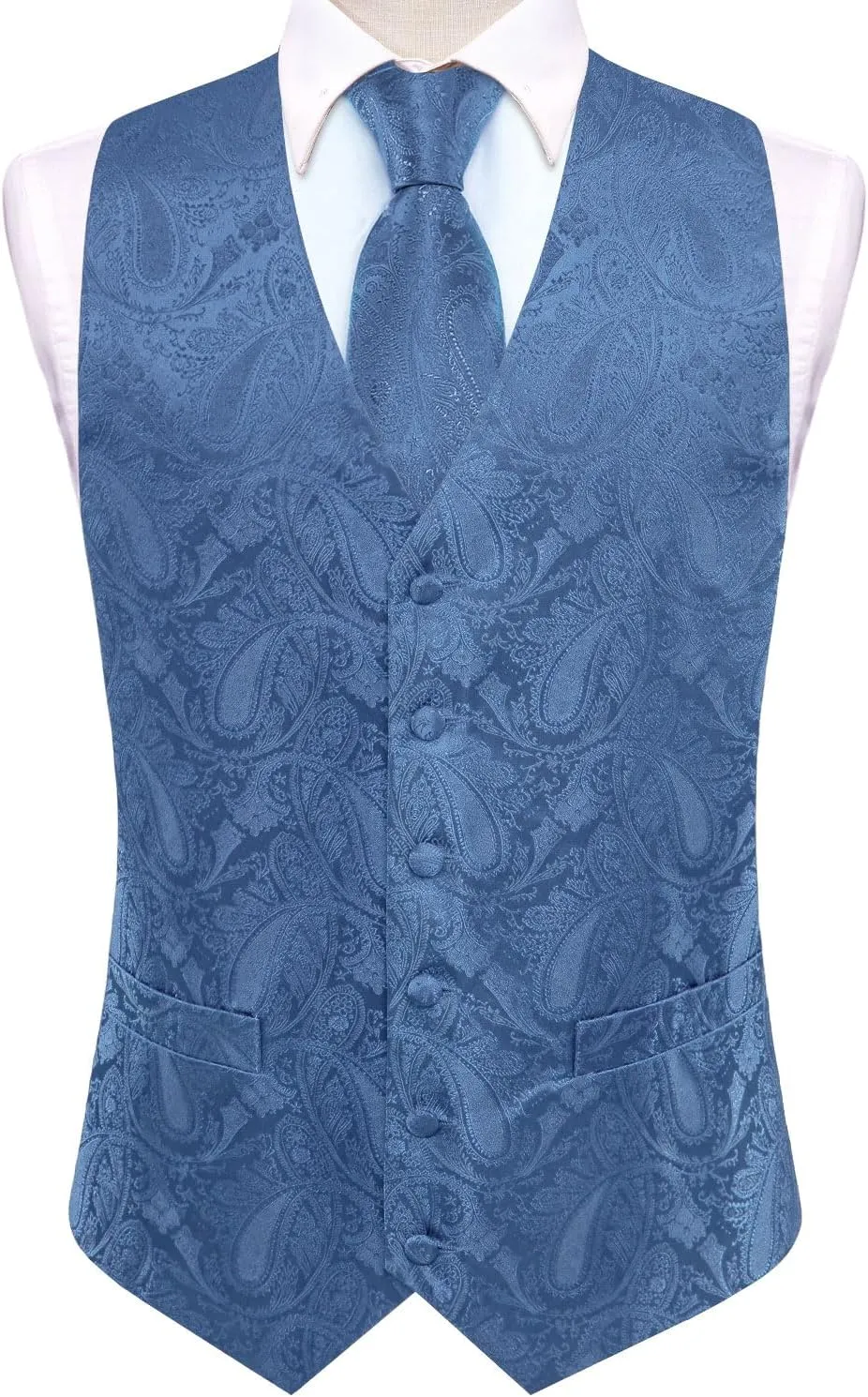 Hi-Tie Men's Suit Vest and Tie Set Formal Waistcoat V-Neck Paisley Vest and Tie Pocket Square Cufflinks Set for Wedding