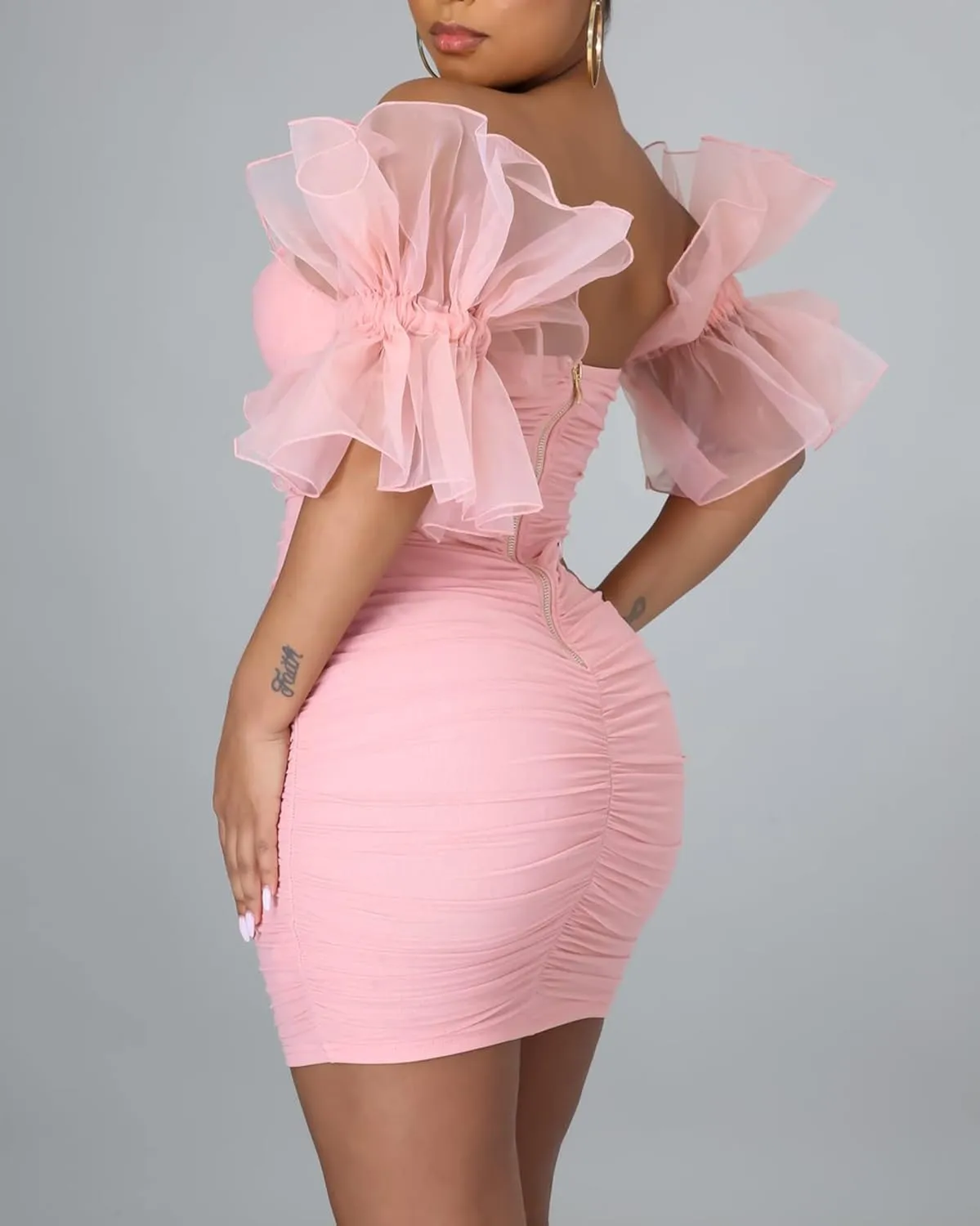 hibshaby Women Sexy Bodycon Dress Puff Sleeve Cocktail Evening Party Elegant Mini Dresses