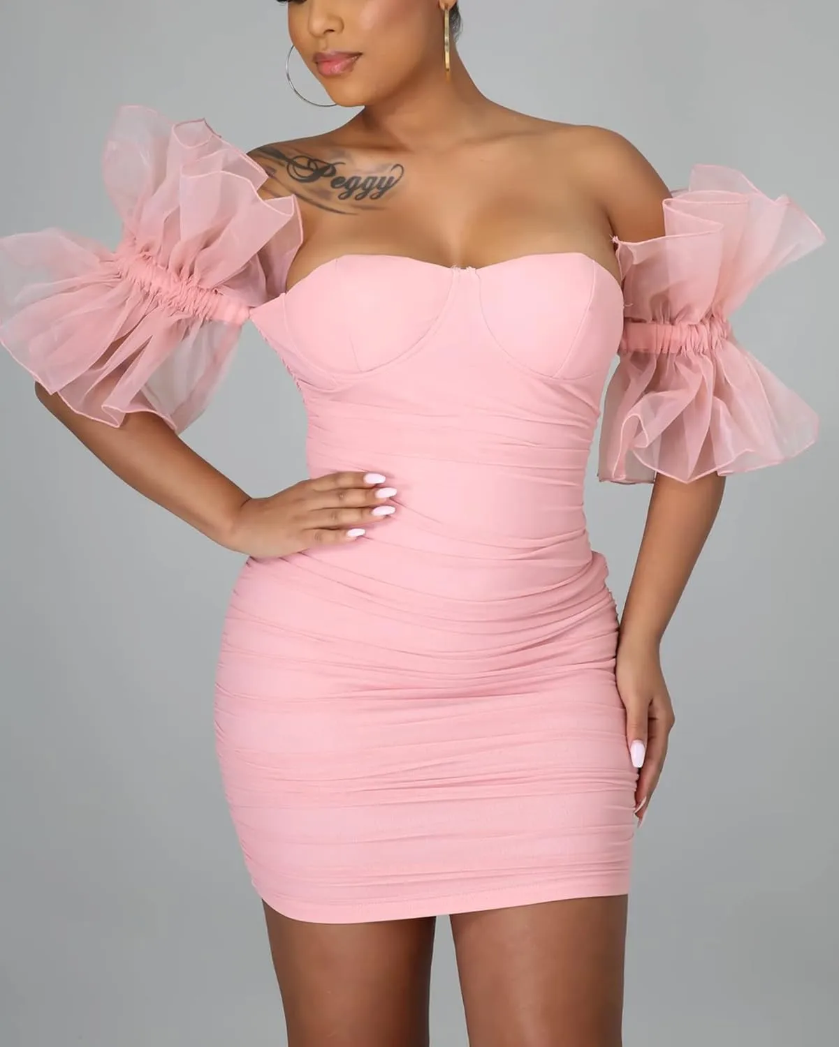 hibshaby Women Sexy Bodycon Dress Puff Sleeve Cocktail Evening Party Elegant Mini Dresses