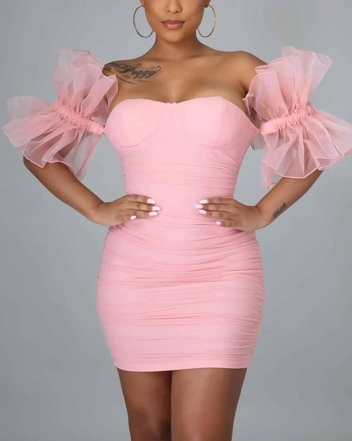 hibshaby Women Sexy Bodycon Dress Puff Sleeve Cocktail Evening Party Elegant Mini Dresses