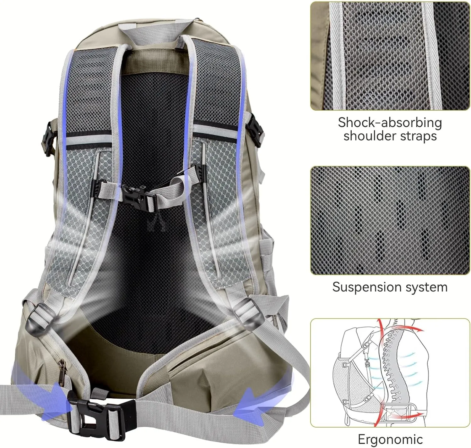 Hiking Backpack 40L, Waterproof Hiking Backpack with Rain Cover, Large Camping Bag Outdoor Sport Travel Daypack