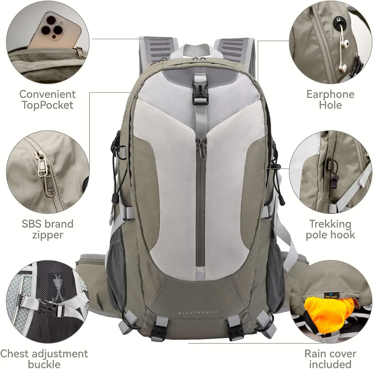 Hiking Backpack 40L, Waterproof Hiking Backpack with Rain Cover, Large Camping Bag Outdoor Sport Travel Daypack
