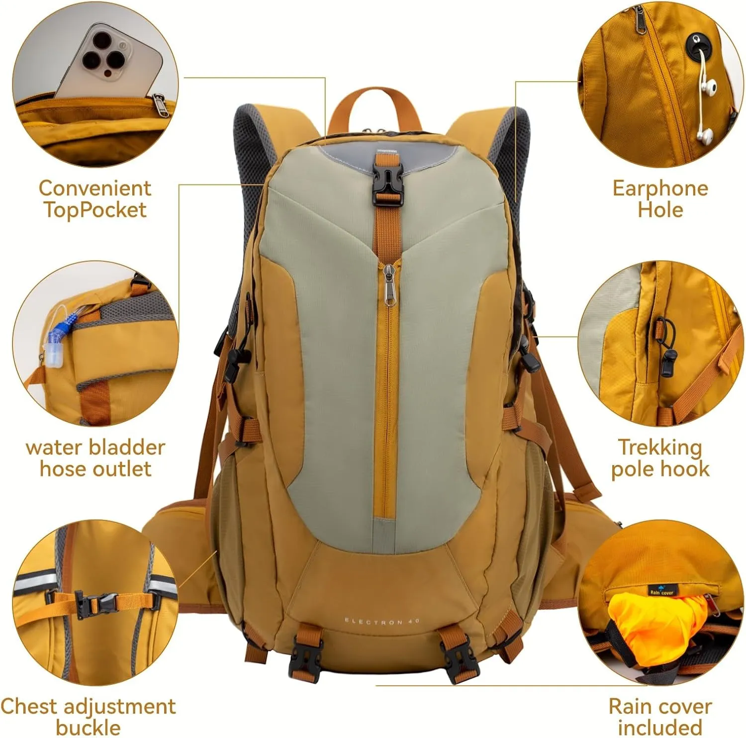 Hiking Backpack 40L, Waterproof Hiking Backpack with Rain Cover, Large Camping Bag Outdoor Sport Travel Daypack