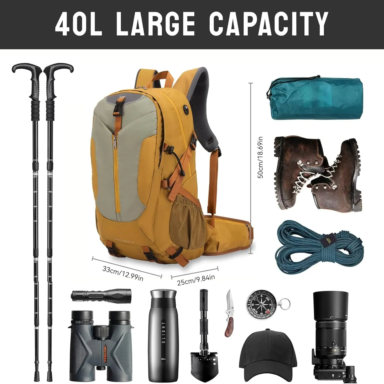Hiking Backpack 40L, Waterproof Hiking Backpack with Rain Cover, Large Camping Bag Outdoor Sport Travel Daypack