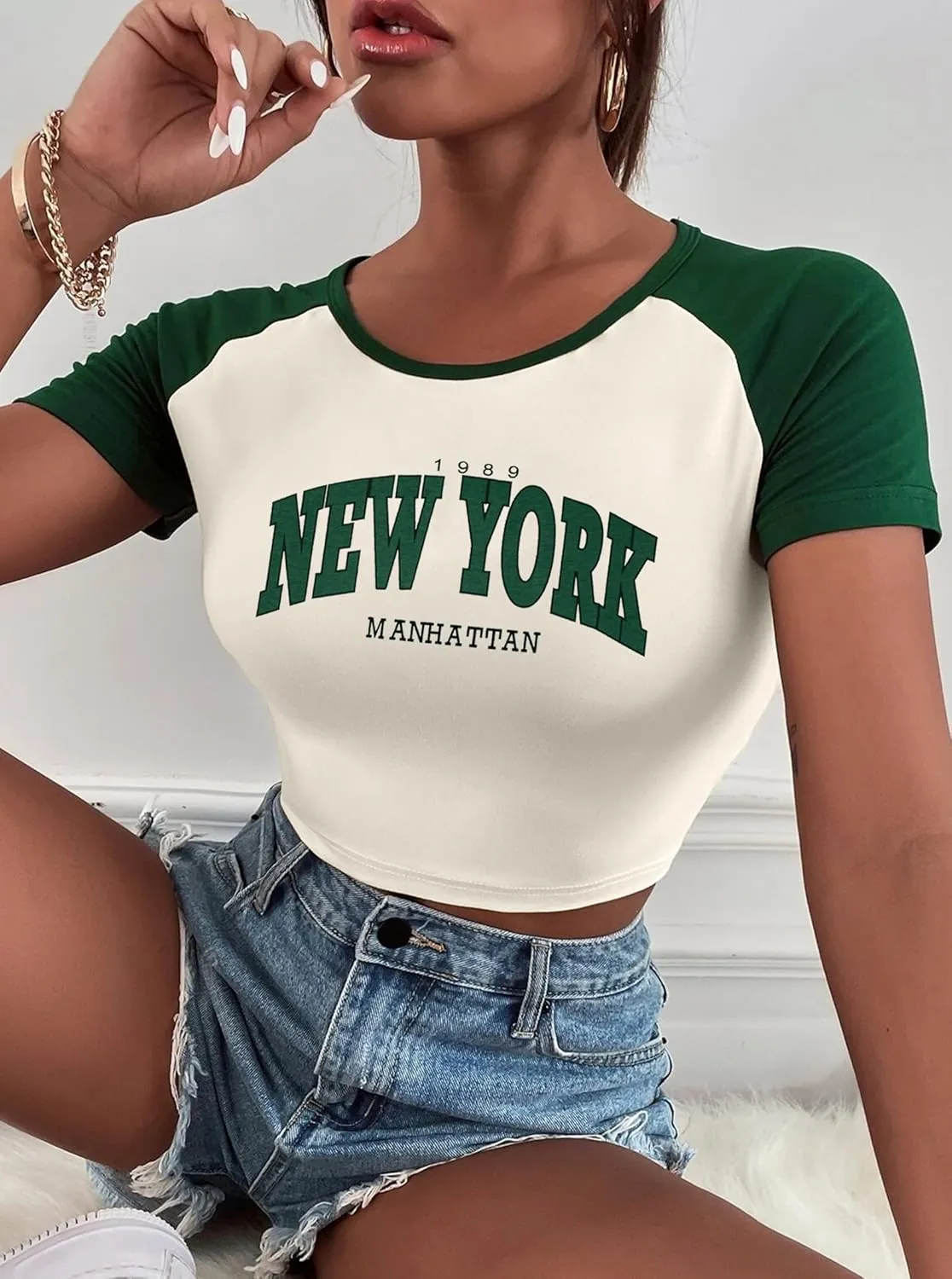 Hilinker Womens Short Sleeve Graphic Crop Tops Vintage Tees Summer Cute T Shirts