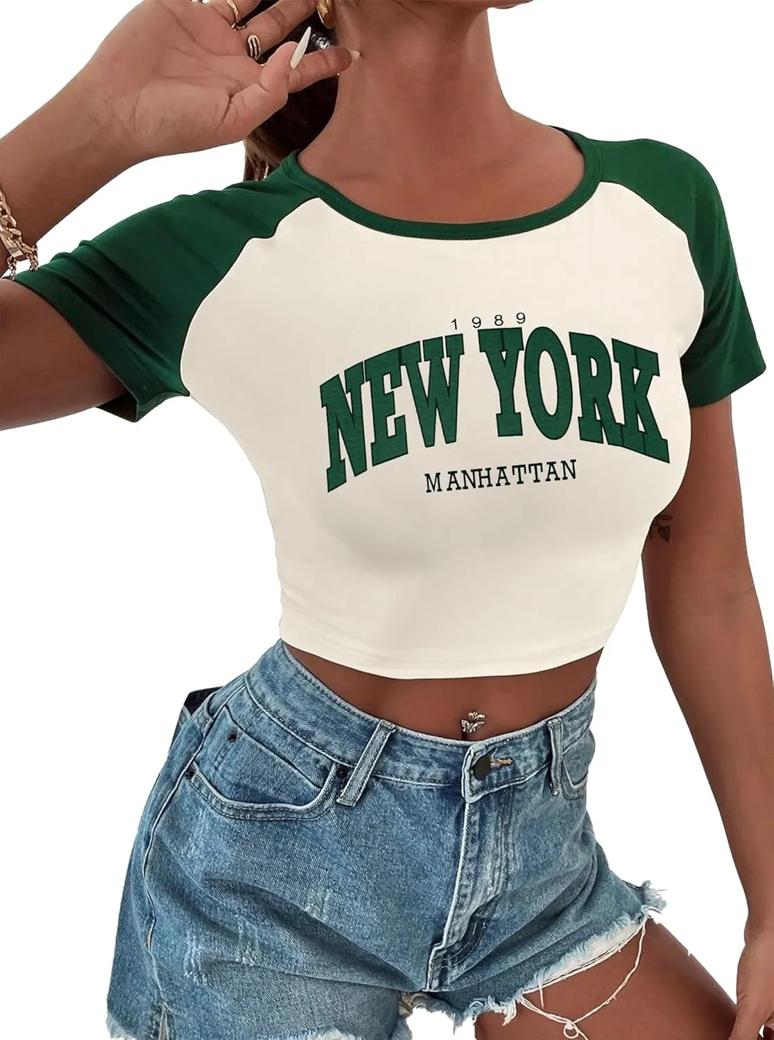 Hilinker Womens Short Sleeve Graphic Crop Tops Vintage Tees Summer Cute T Shirts