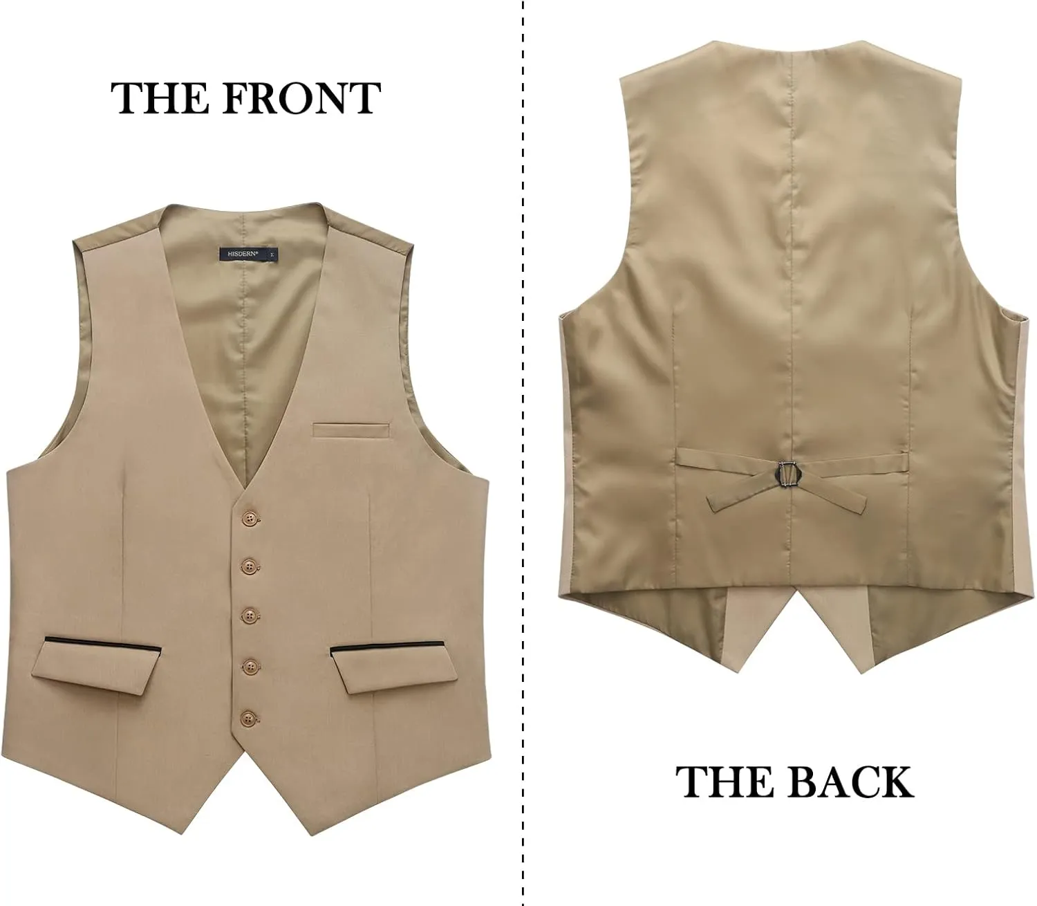 HISDERN Men's Suit Vest Business Suit Vests for Men Formal Slim Fit Solid Wedding Dress Waistcoat for V-Neck Tuxedo Vest