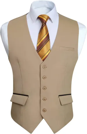 HISDERN Men's Suit Vest Business Suit Vests for Men Formal Slim Fit Solid Wedding Dress Waistcoat for V-Neck Tuxedo Vest