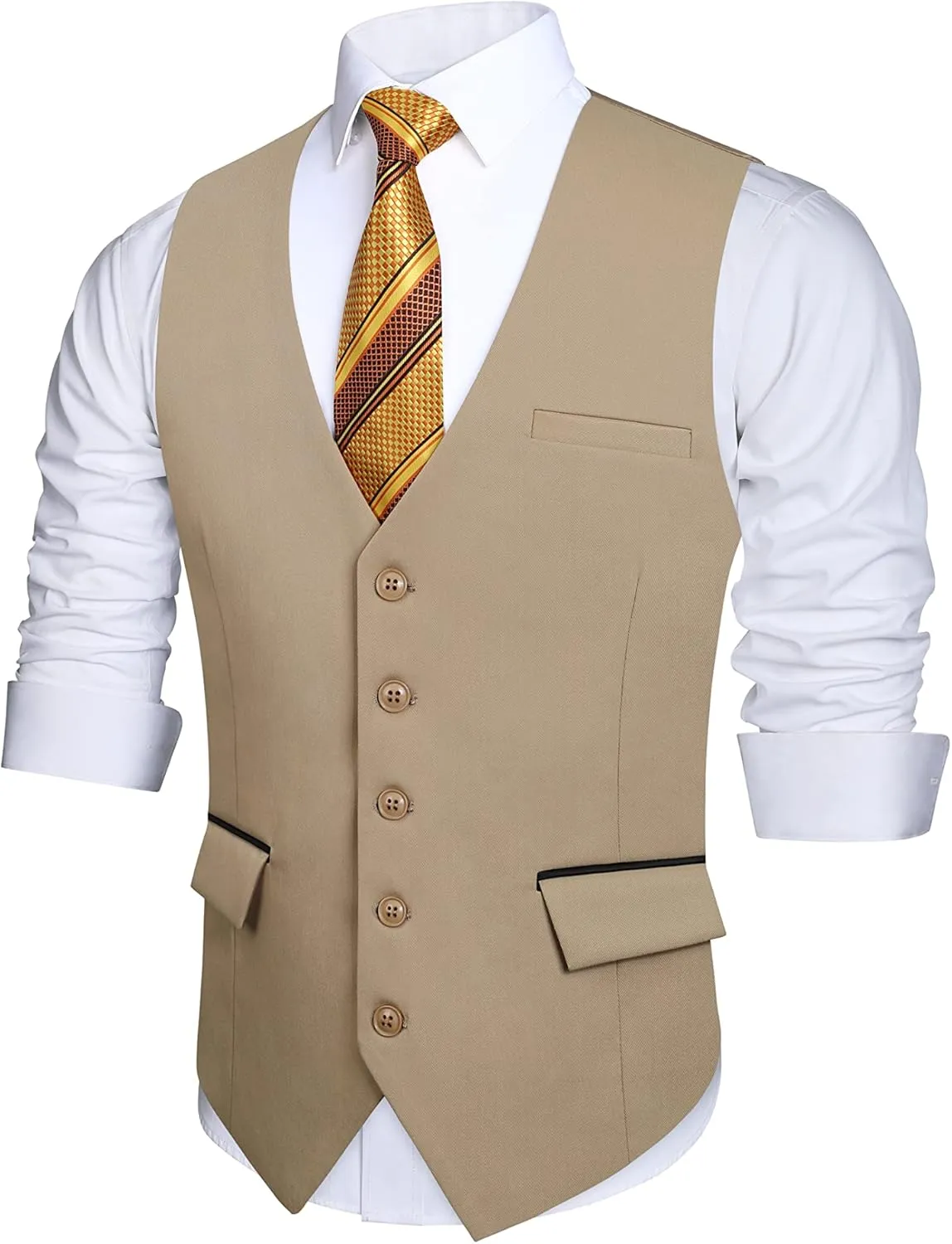 HISDERN Men's Suit Vest Business Suit Vests for Men Formal Slim Fit Solid Wedding Dress Waistcoat for V-Neck Tuxedo Vest