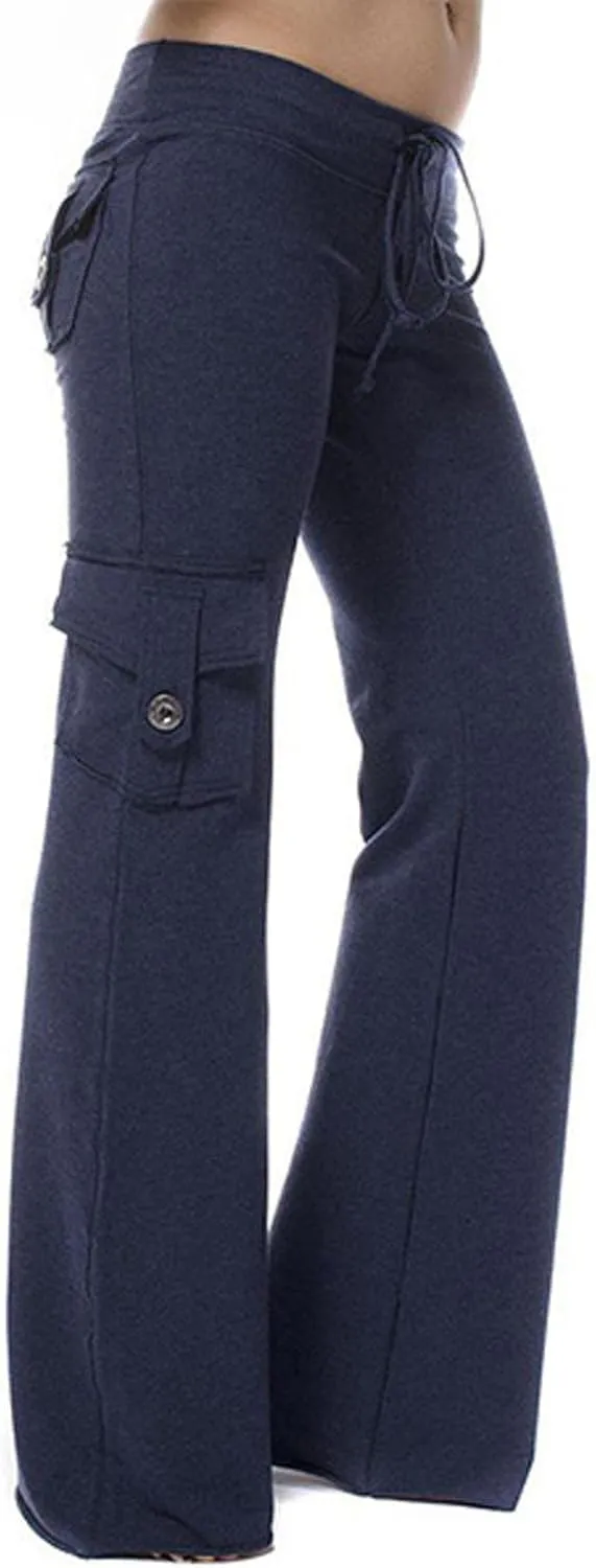 hlysgo Wide Leg Cargo Pants for Women 2025 High Waisted Yoga Leggings with Pockets Plus Size Drawstring Straight Leg Pants