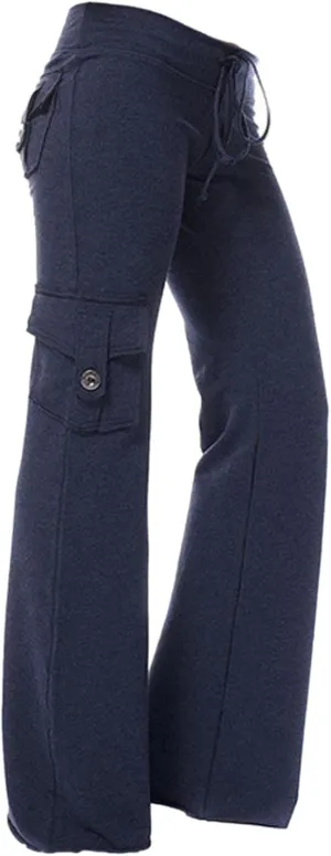 hlysgo Wide Leg Cargo Pants for Women 2025 High Waisted Yoga Leggings with Pockets Plus Size Drawstring Straight Leg Pants